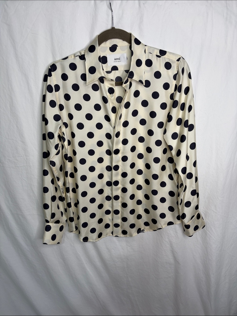Ami Alexandre Mattiussi Cream Button-Down Shirt with Black Polka Dots